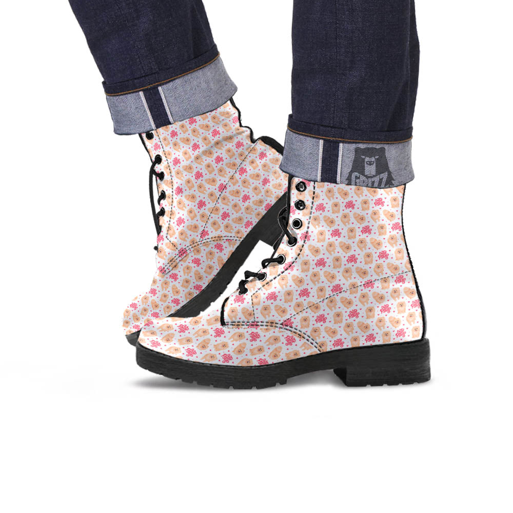 Pomeranian Cartoon Print Pattern Leather Boots-grizzshop