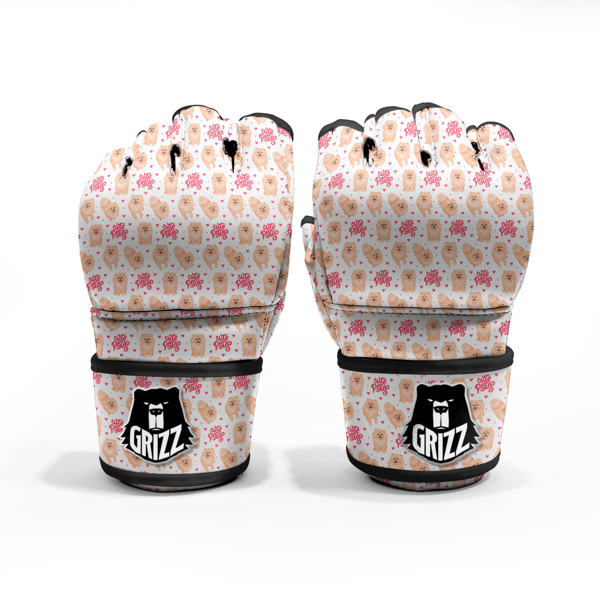Pomeranian Cartoon Print Pattern MMA Gloves-grizzshop