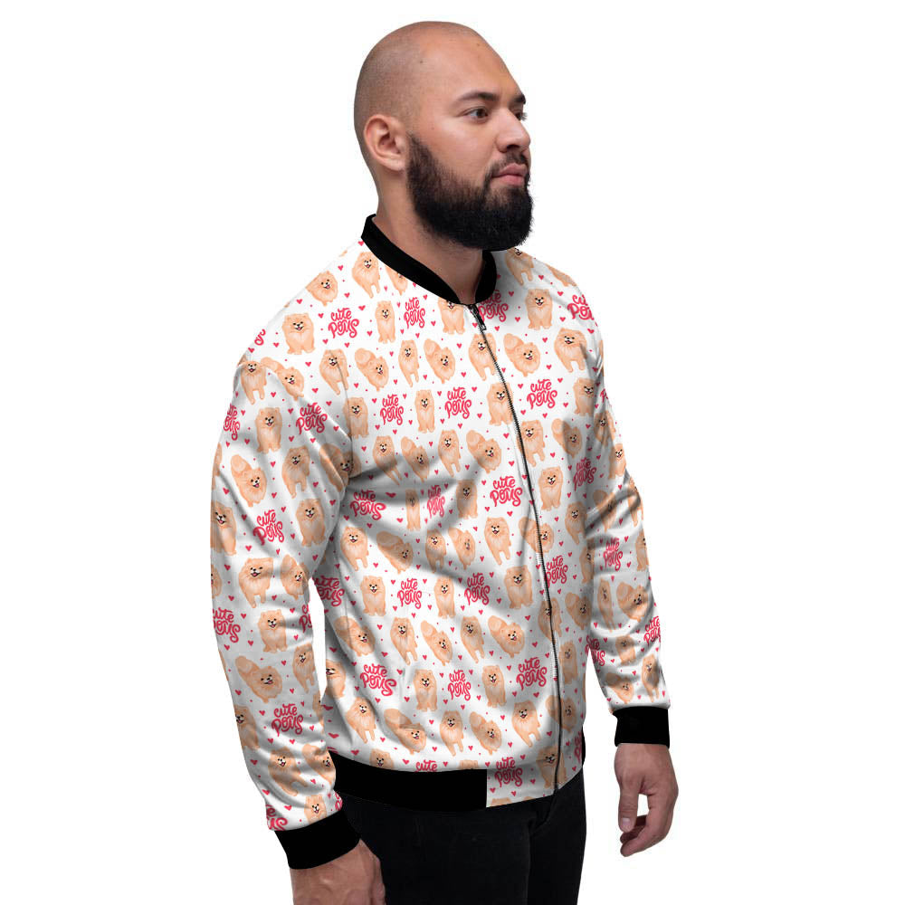 Pomeranian Cartoon Print Pattern Men's Bomber Jacket-grizzshop