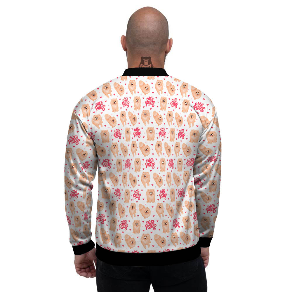 Pomeranian Cartoon Print Pattern Men's Bomber Jacket-grizzshop