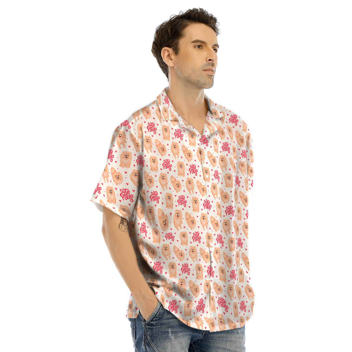 Pomeranian Cartoon Print Pattern Men's Hawaiian Shirt-grizzshop