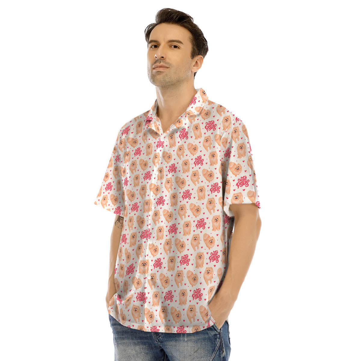 Pomeranian Cartoon Print Pattern Men's Hawaiian Shirt-grizzshop