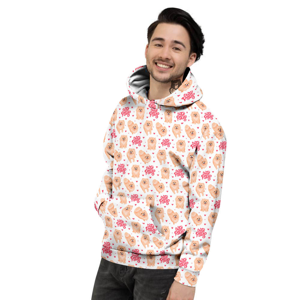 Pomeranian Cartoon Print Pattern Men's Hoodie-grizzshop