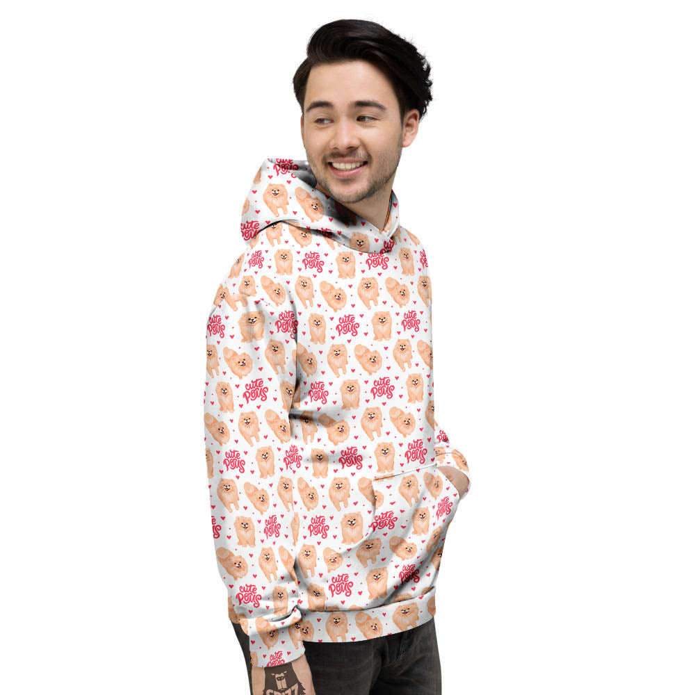 Pomeranian Cartoon Print Pattern Men's Hoodie-grizzshop