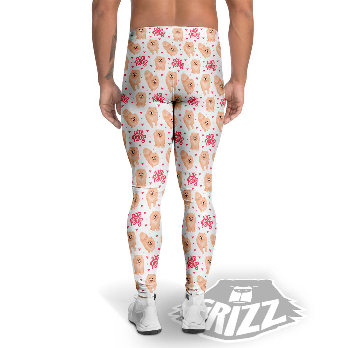 Pomeranian Cartoon Print Pattern Men's Leggings-grizzshop