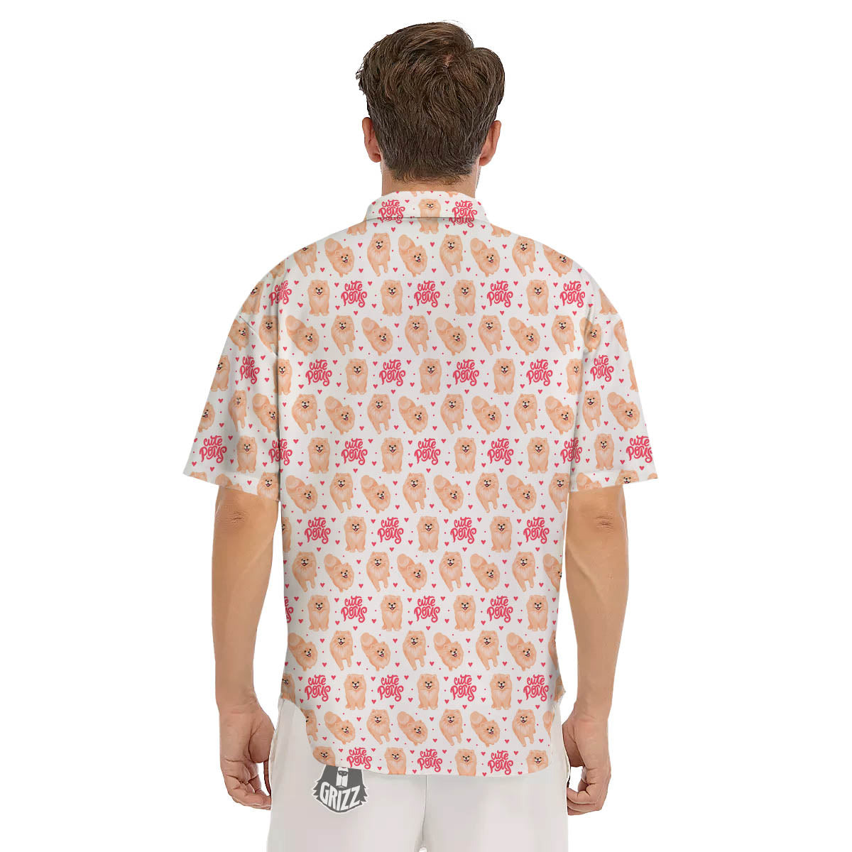 Pomeranian Cartoon Print Pattern Men's Short Sleeve Shirts-grizzshop