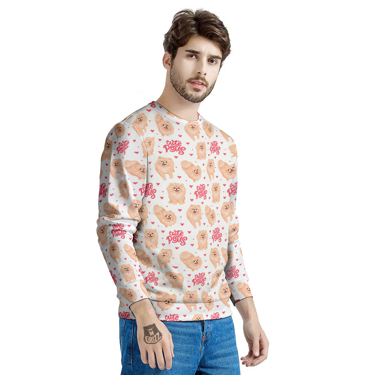 Pomeranian Cartoon Print Pattern Men's Sweatshirt-grizzshop