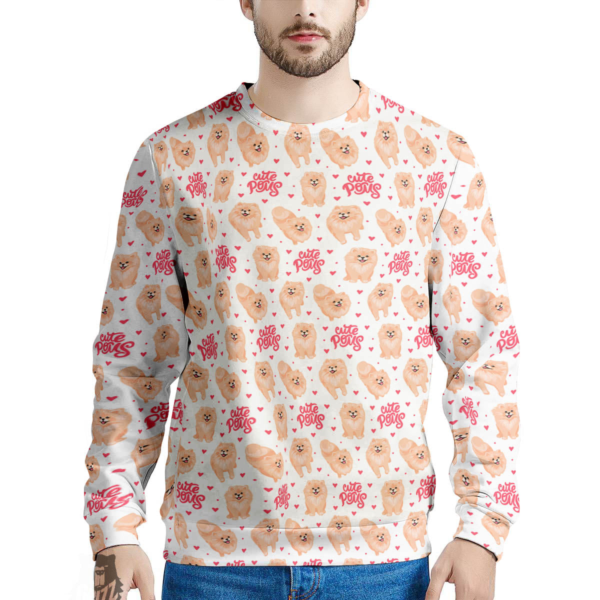 Pomeranian Cartoon Print Pattern Men's Sweatshirt-grizzshop