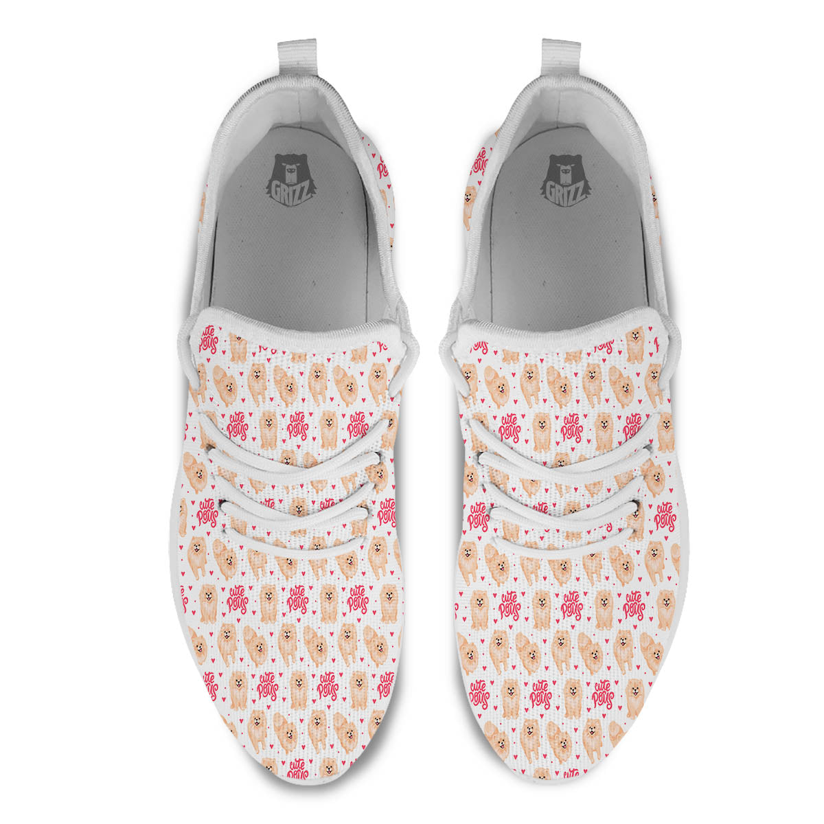 Pomeranian Cartoon Print Pattern White Athletic Shoes-grizzshop