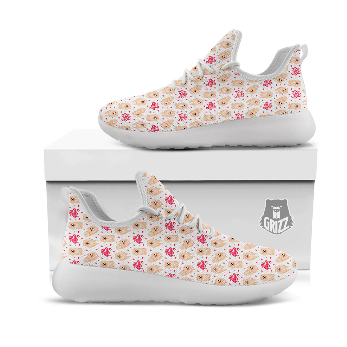 Pomeranian Cartoon Print Pattern White Athletic Shoes-grizzshop