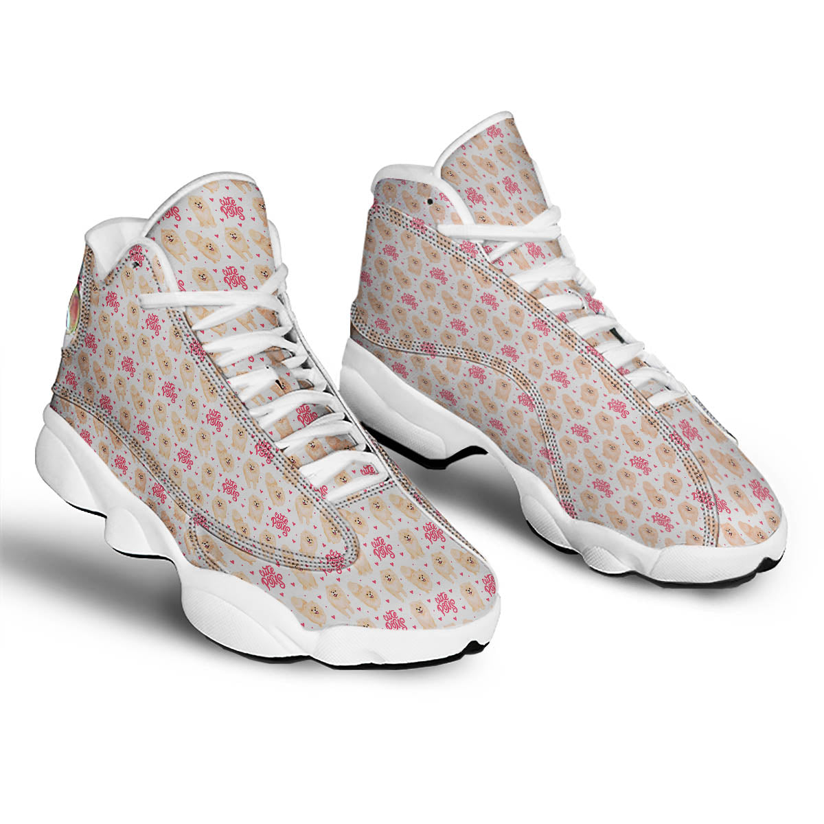 Pomeranian Cartoon Print Pattern White Basketball Shoes-grizzshop