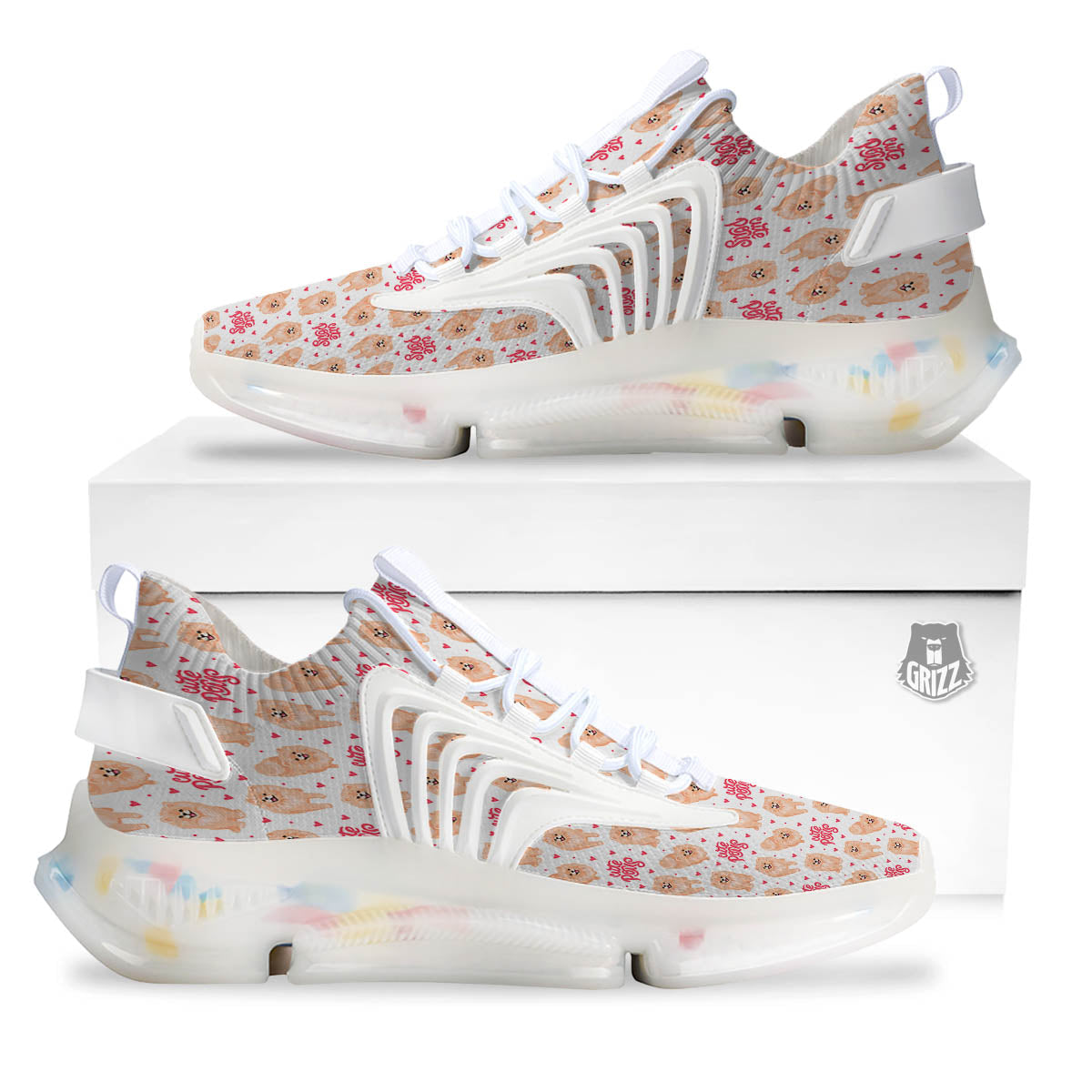 Pomeranian Cartoon Print Pattern White Gym Shoes-grizzshop