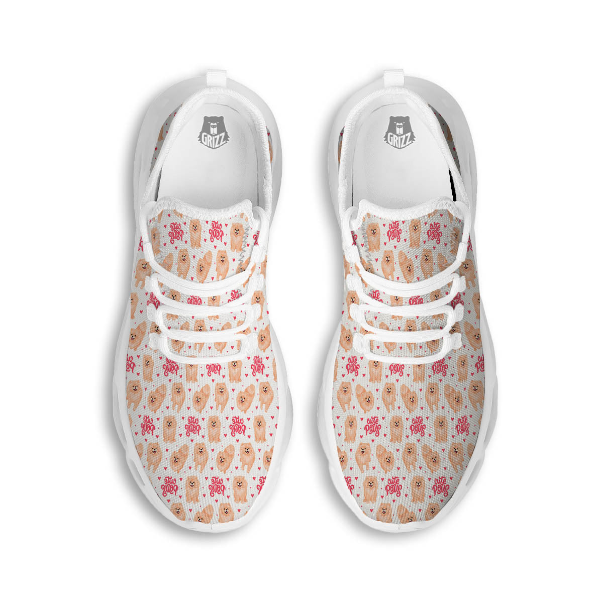 Pomeranian Cartoon Print Pattern White Running Shoes-grizzshop