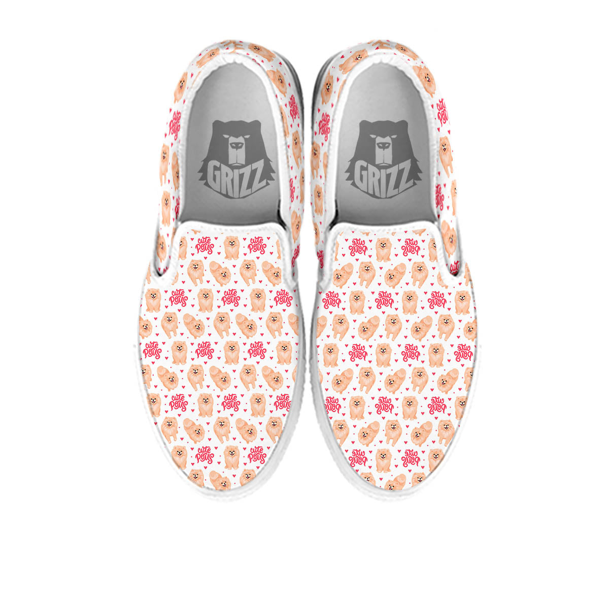 Pomeranian Cartoon Print Pattern White Slip On Shoes-grizzshop