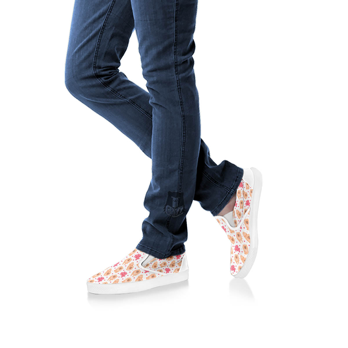 Pomeranian Cartoon Print Pattern White Slip On Shoes-grizzshop