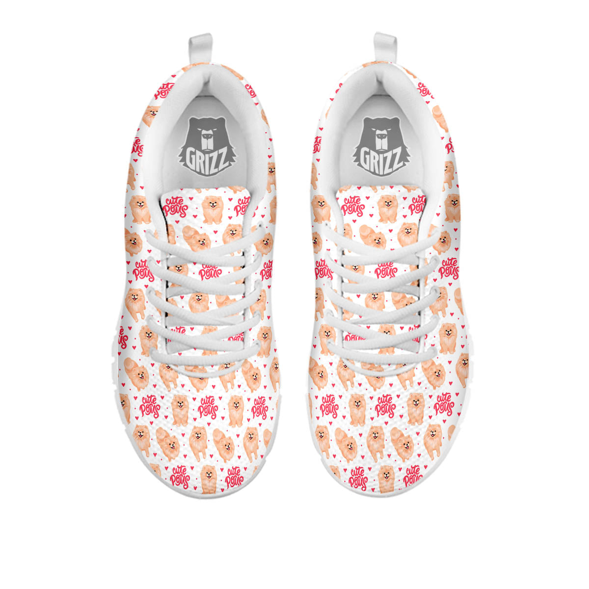 Pomeranian Cartoon Print Pattern White Sneaker-grizzshop