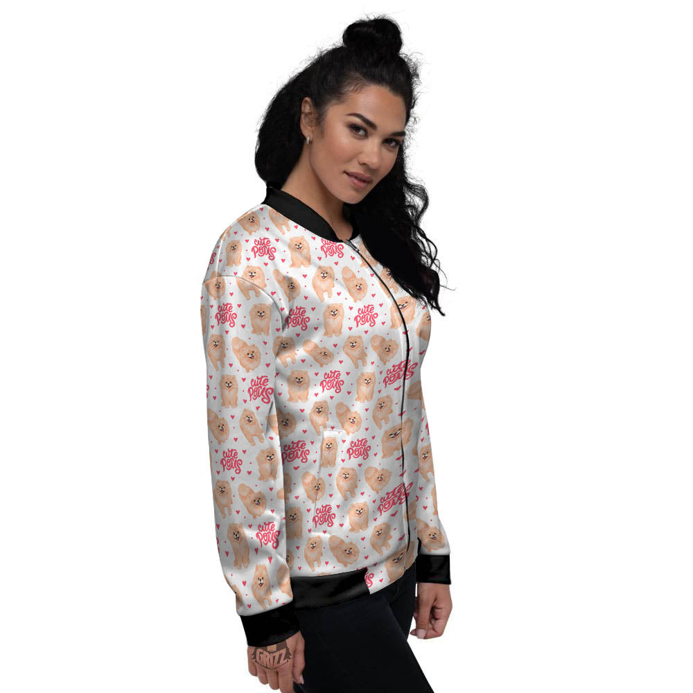 Pomeranian Cartoon Print Pattern Women's Bomber Jacket-grizzshop