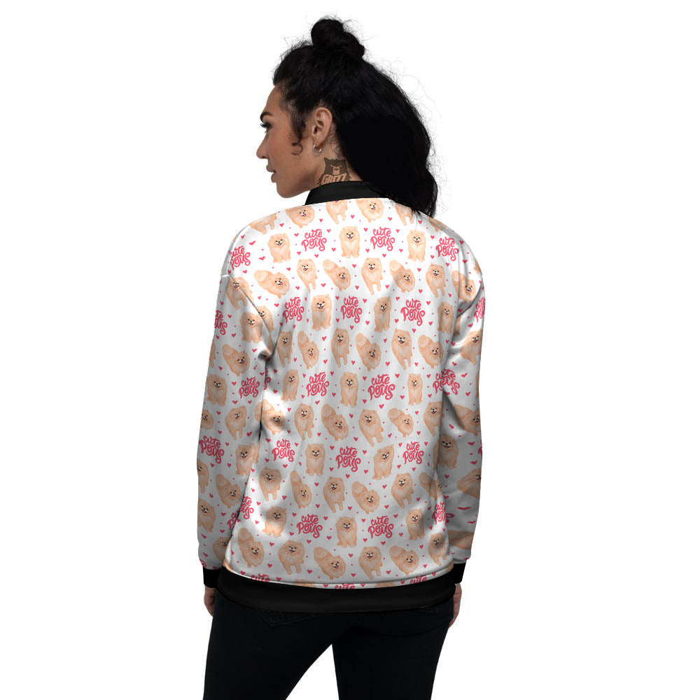Pomeranian Cartoon Print Pattern Women's Bomber Jacket-grizzshop