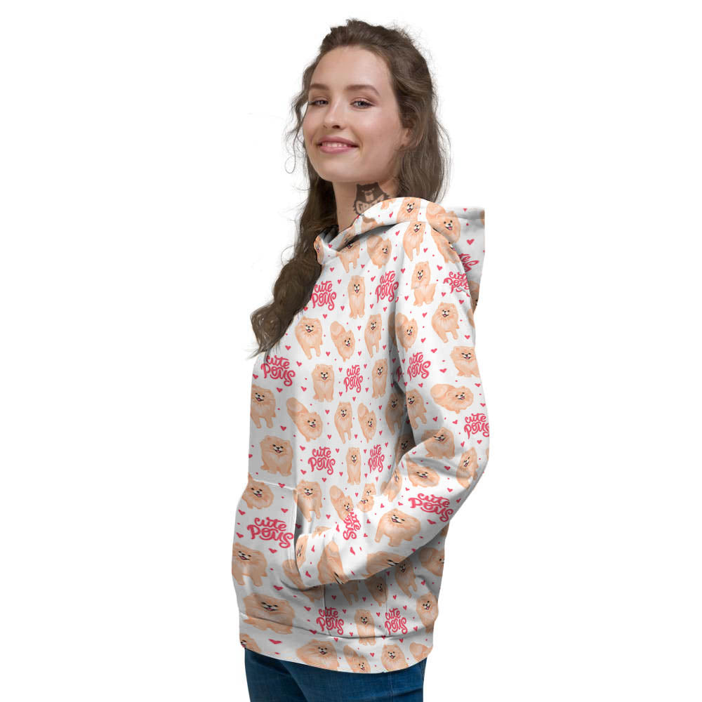 Pomeranian Cartoon Print Pattern Women's Hoodie-grizzshop