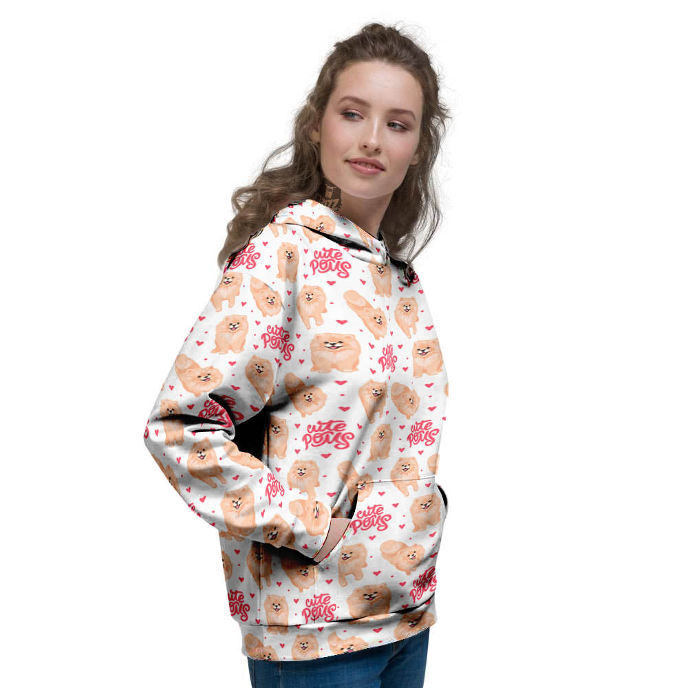 Pomeranian Cartoon Print Pattern Women's Hoodie-grizzshop