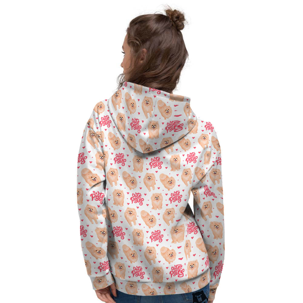 Pomeranian Cartoon Print Pattern Women's Hoodie-grizzshop
