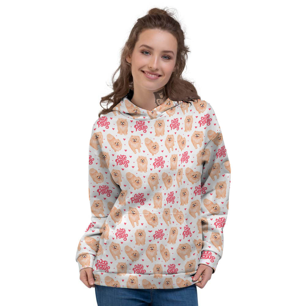 Pomeranian Cartoon Print Pattern Women's Hoodie-grizzshop
