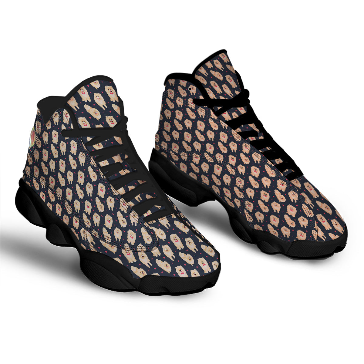 Pomeranian Cute Print Pattern Black Basketball Shoes-grizzshop