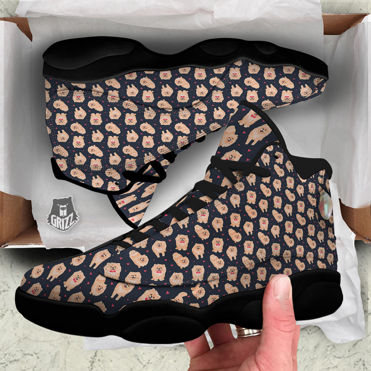 Pomeranian Cute Print Pattern Black Basketball Shoes-grizzshop