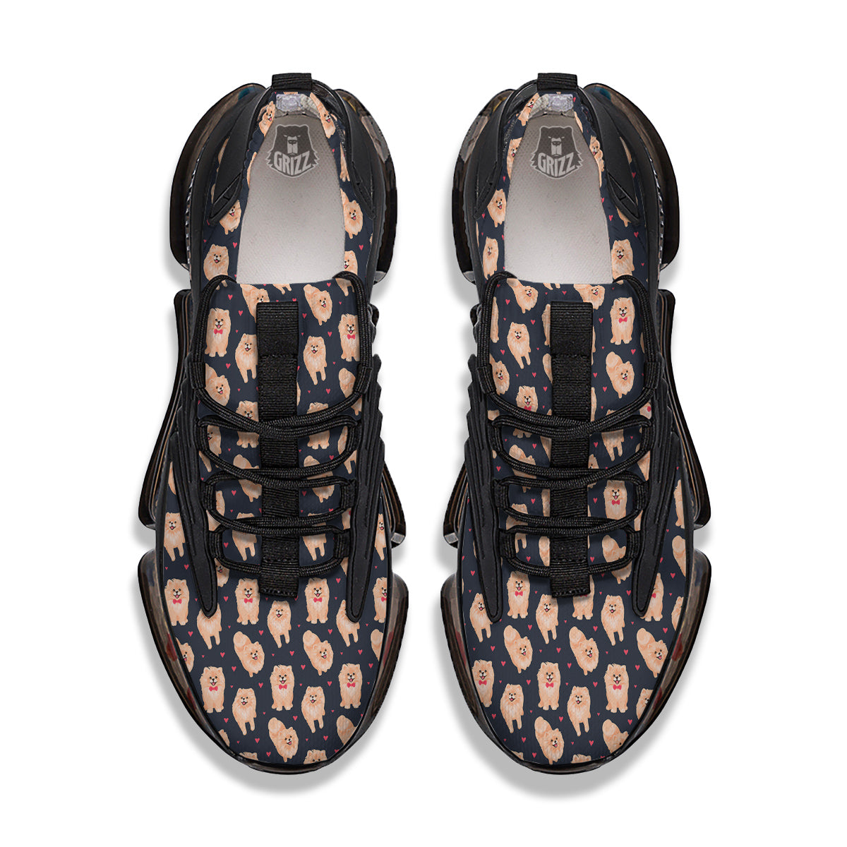 Pomeranian Cute Print Pattern Black Gym Shoes-grizzshop