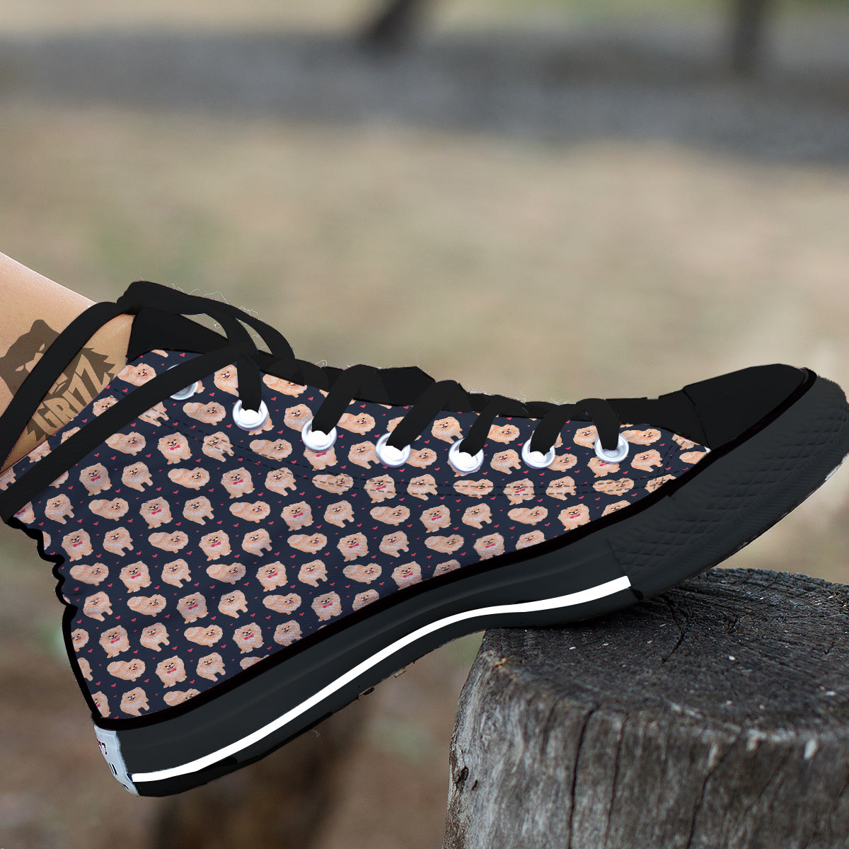 Pomeranian Cute Print Pattern Black High Top Shoes-grizzshop