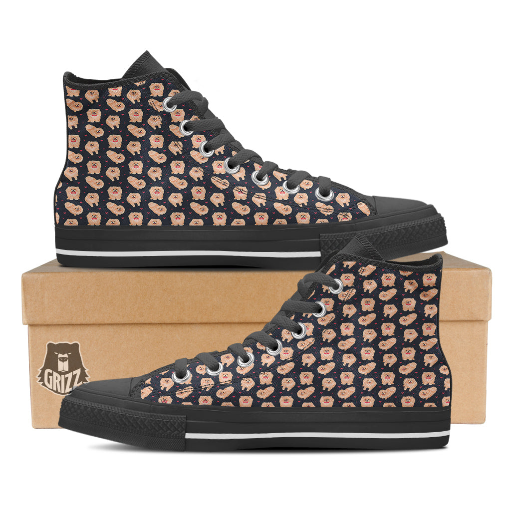 Pomeranian Cute Print Pattern Black High Top Shoes-grizzshop