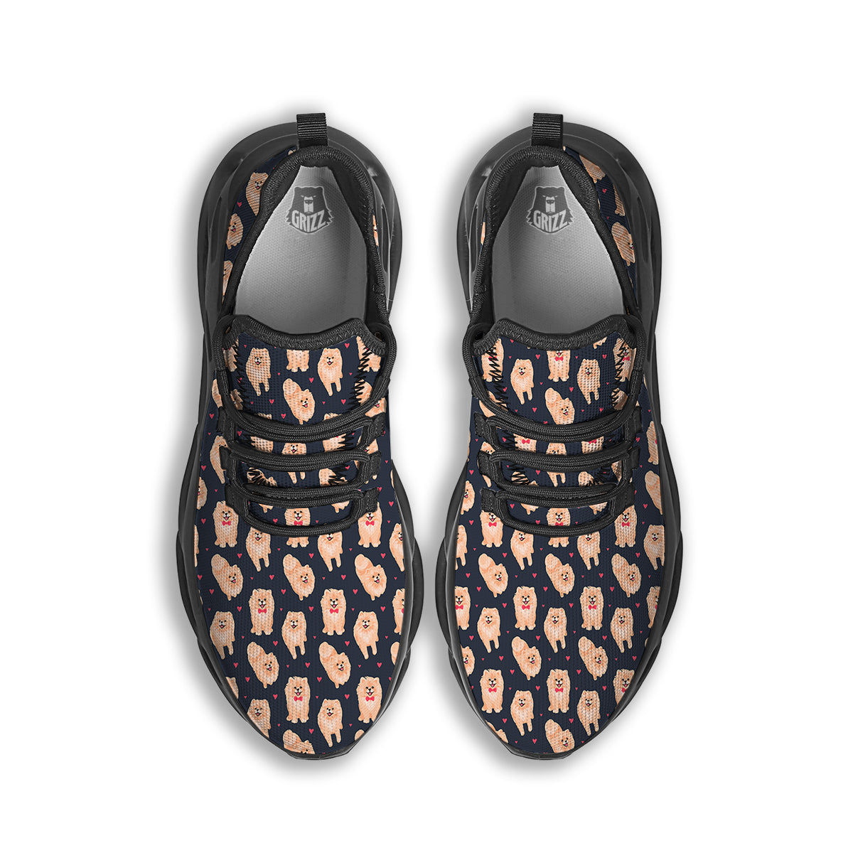Pomeranian Cute Print Pattern Black Running Shoes-grizzshop