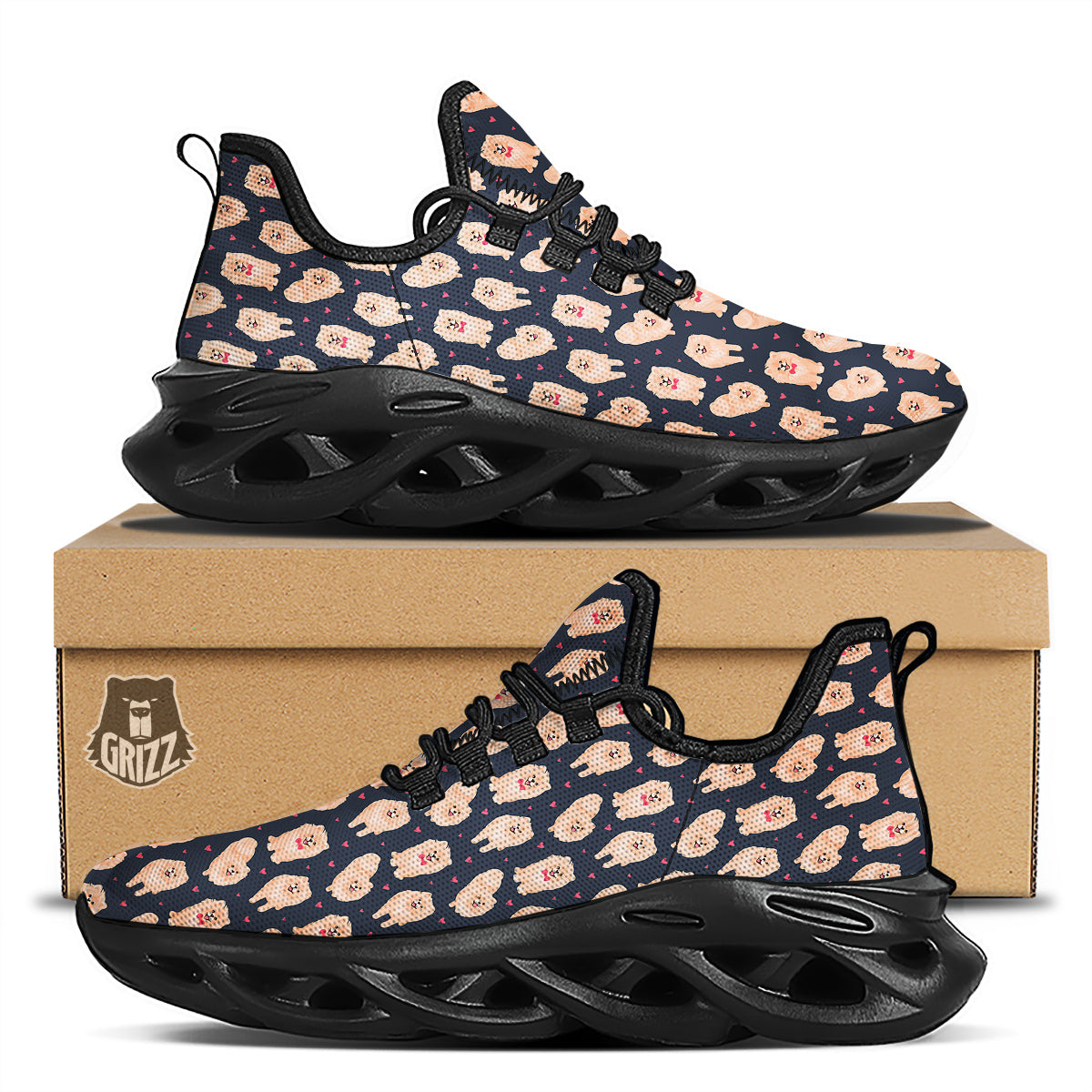 Pomeranian Cute Print Pattern Black Running Shoes-grizzshop