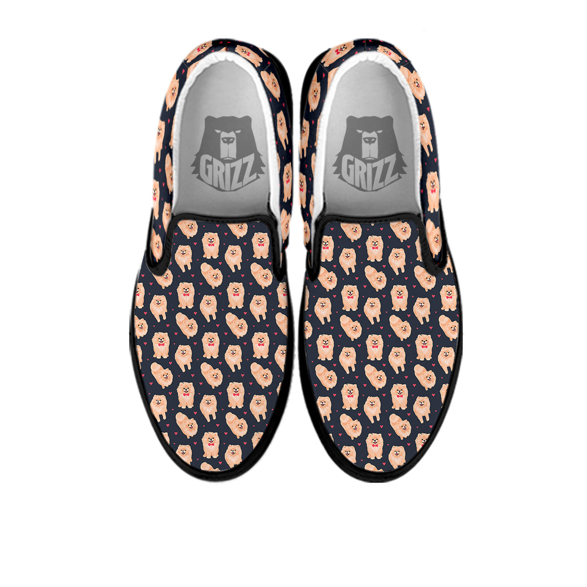 Pomeranian Cute Print Pattern Black Slip On Shoes-grizzshop