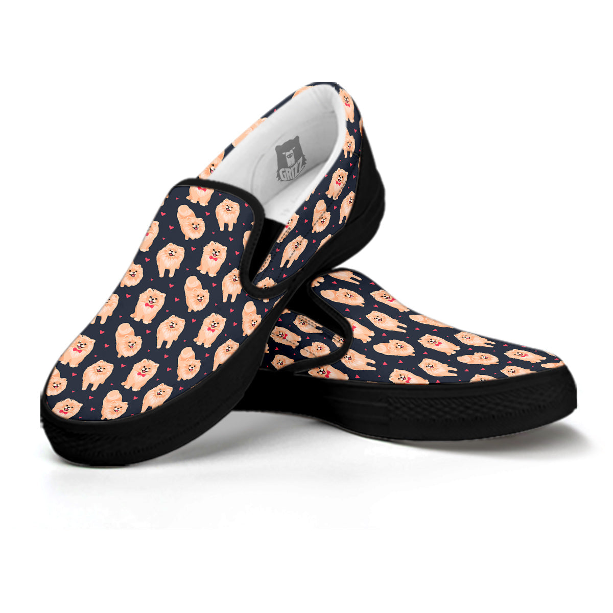 Pomeranian Cute Print Pattern Black Slip On Shoes-grizzshop