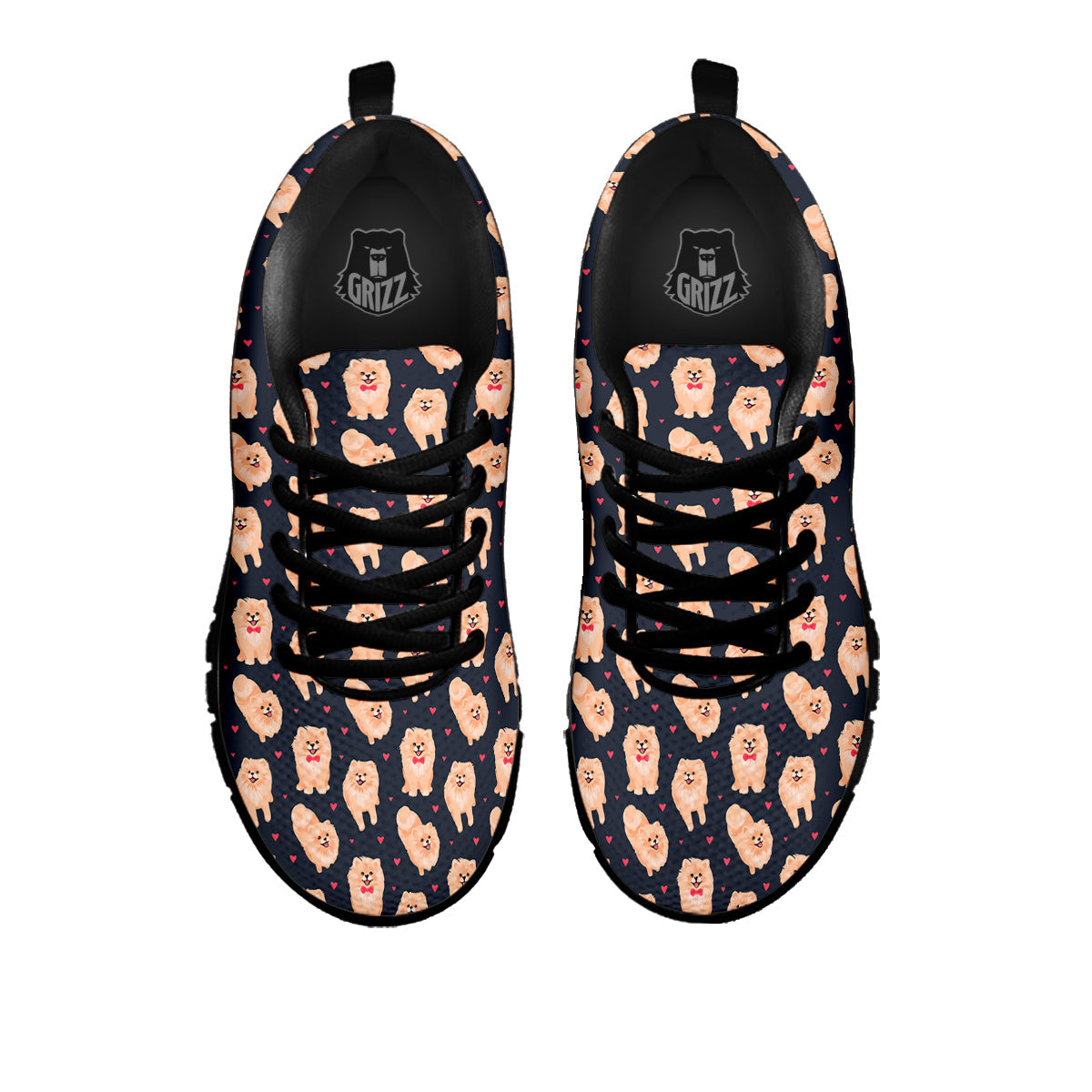 Pomeranian Cute Print Pattern Black Sneaker-grizzshop