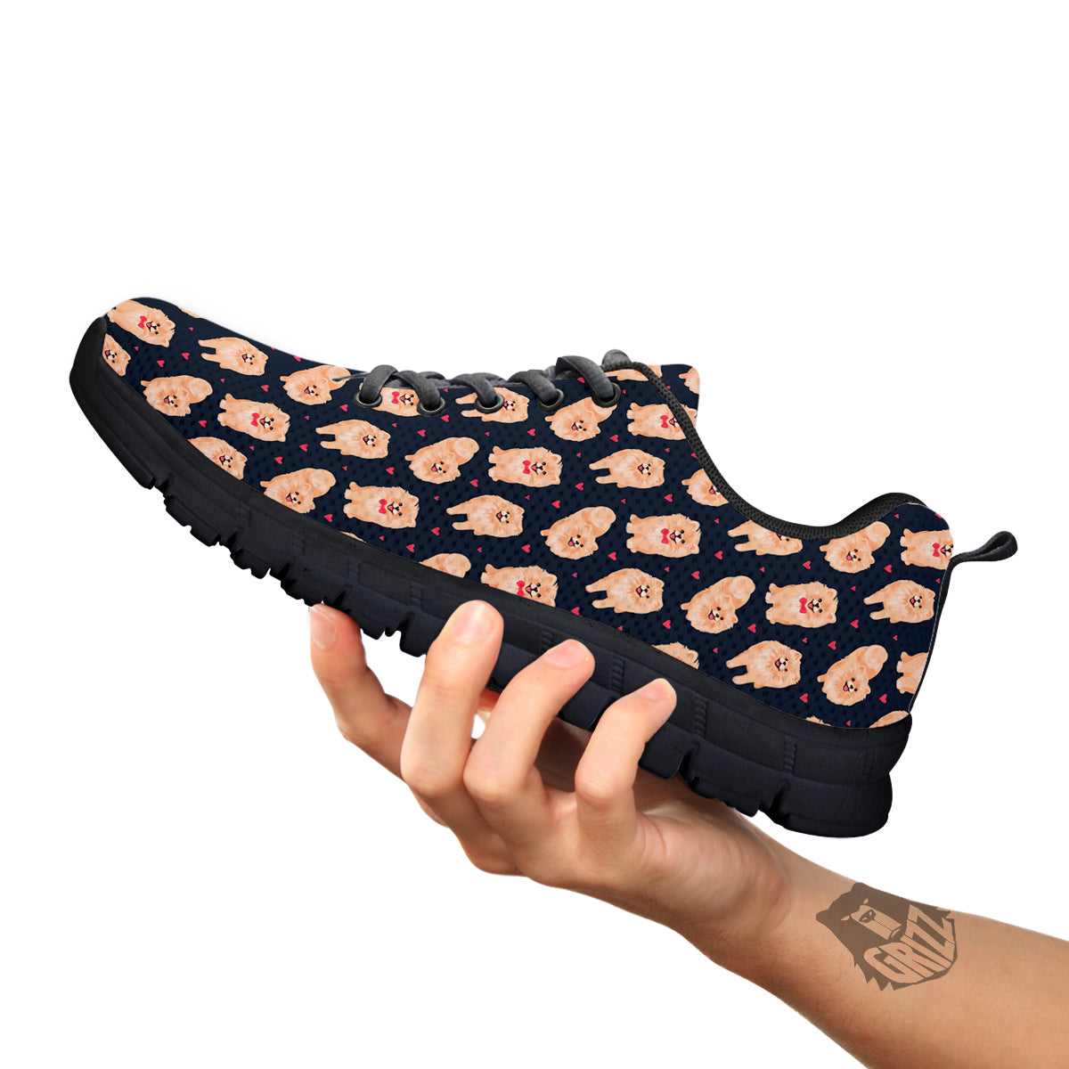 Pomeranian Cute Print Pattern Black Sneaker-grizzshop