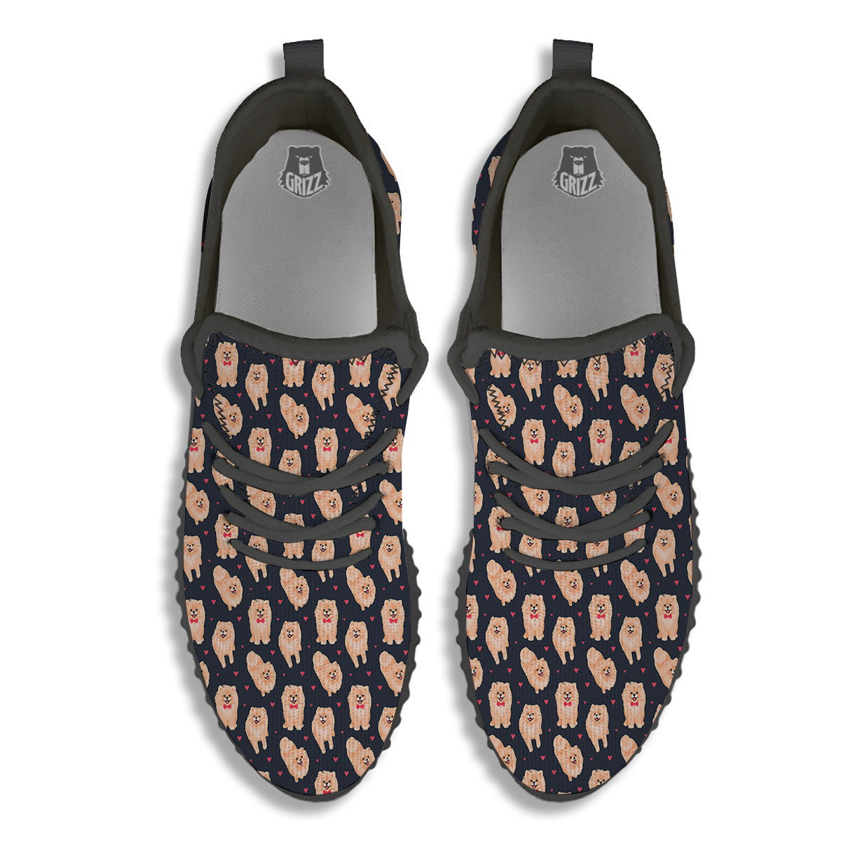 Pomeranian Cute Print Pattern Black Walking Shoes-grizzshop