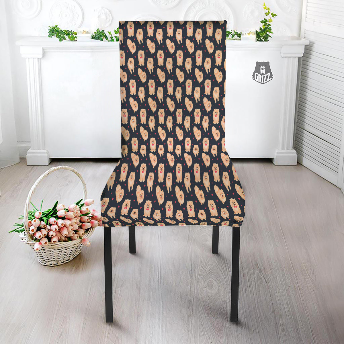 Pomeranian Cute Print Pattern Dining Chair Slipcover-grizzshop
