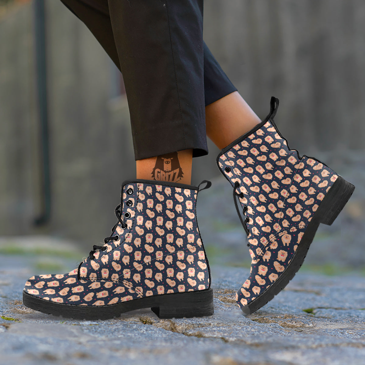 Pomeranian Cute Print Pattern Leather Boots-grizzshop