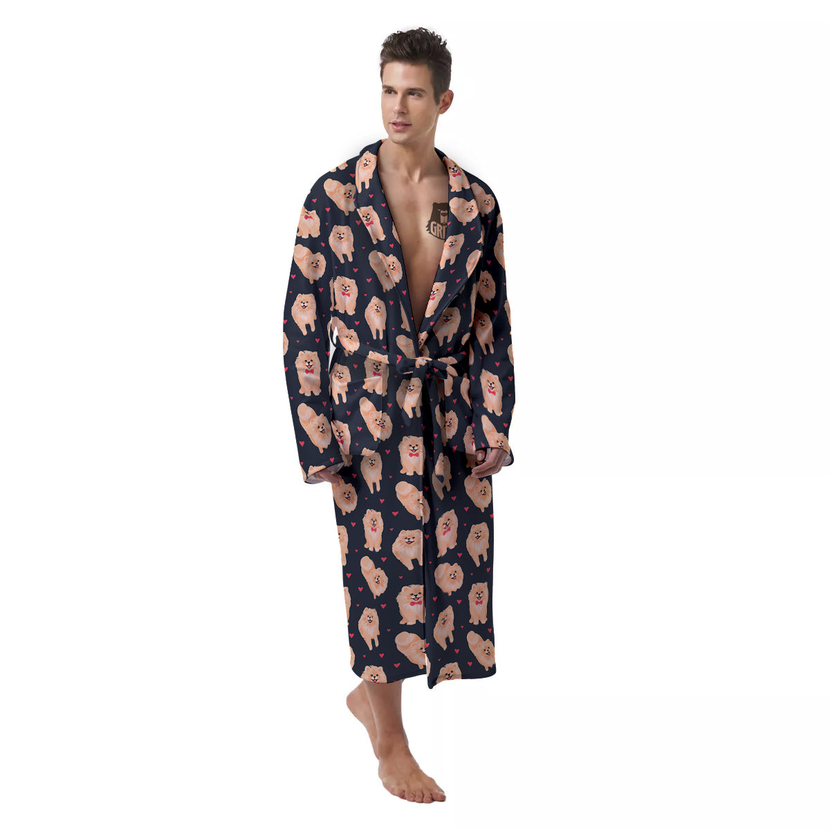 Pomeranian Cute Print Pattern Men's Robe-grizzshop