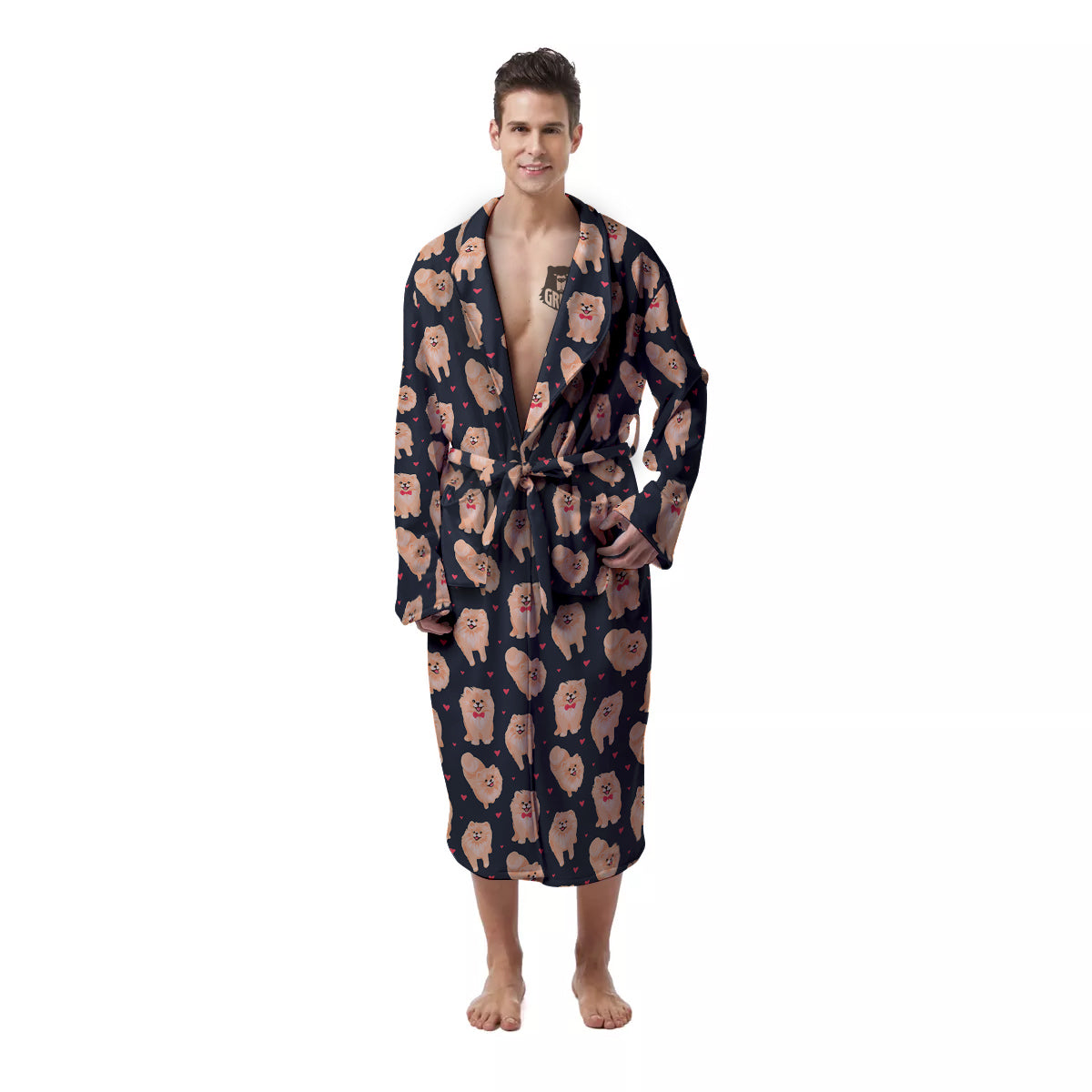 Pomeranian Cute Print Pattern Men's Robe-grizzshop