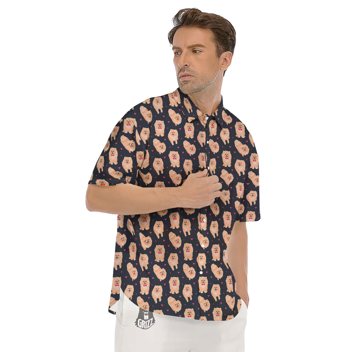 Pomeranian Cute Print Pattern Men's Short Sleeve Shirts-grizzshop