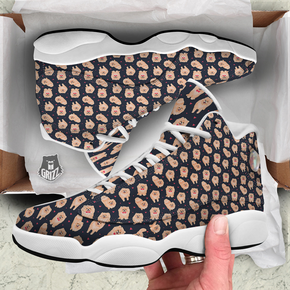 Pomeranian Cute Print Pattern White Basketball Shoes-grizzshop