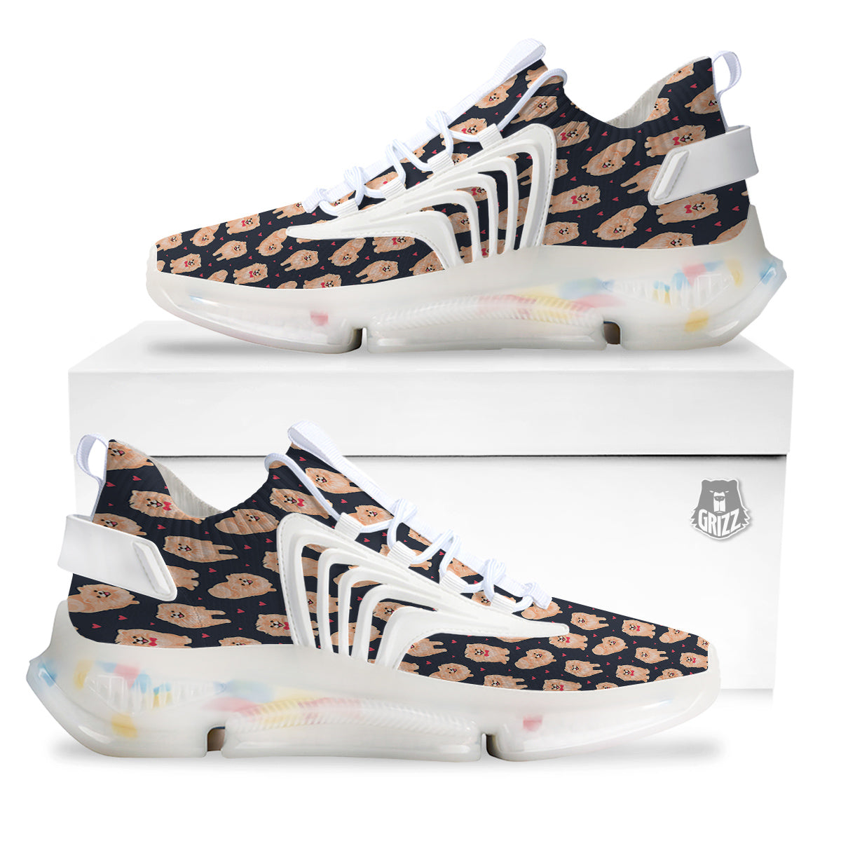 Pomeranian Cute Print Pattern White Gym Shoes-grizzshop