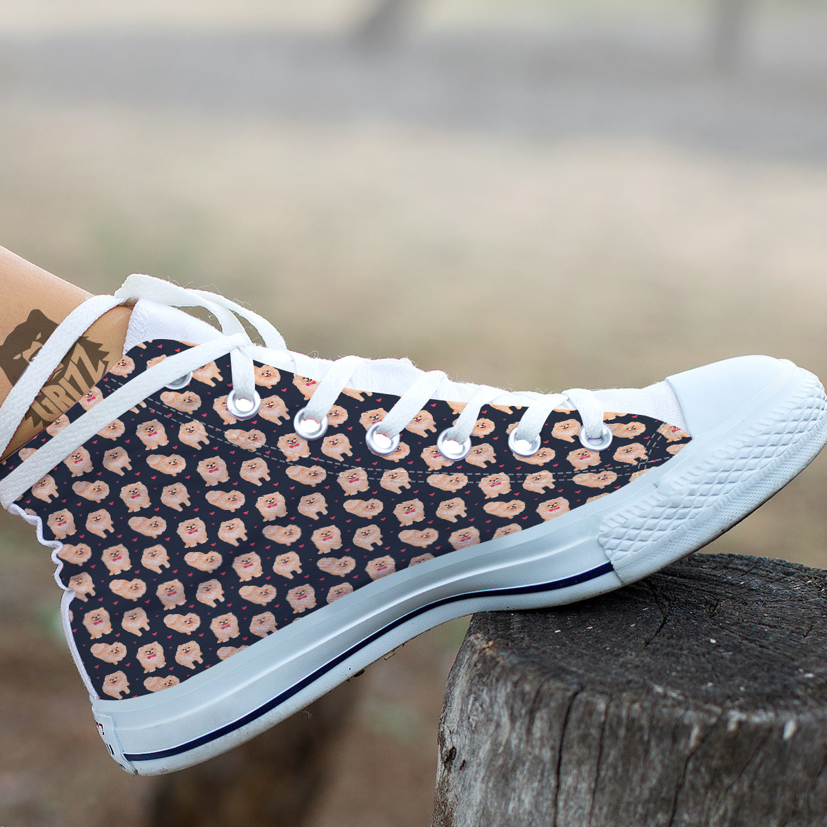 Pomeranian Cute Print Pattern White High Top Shoes-grizzshop