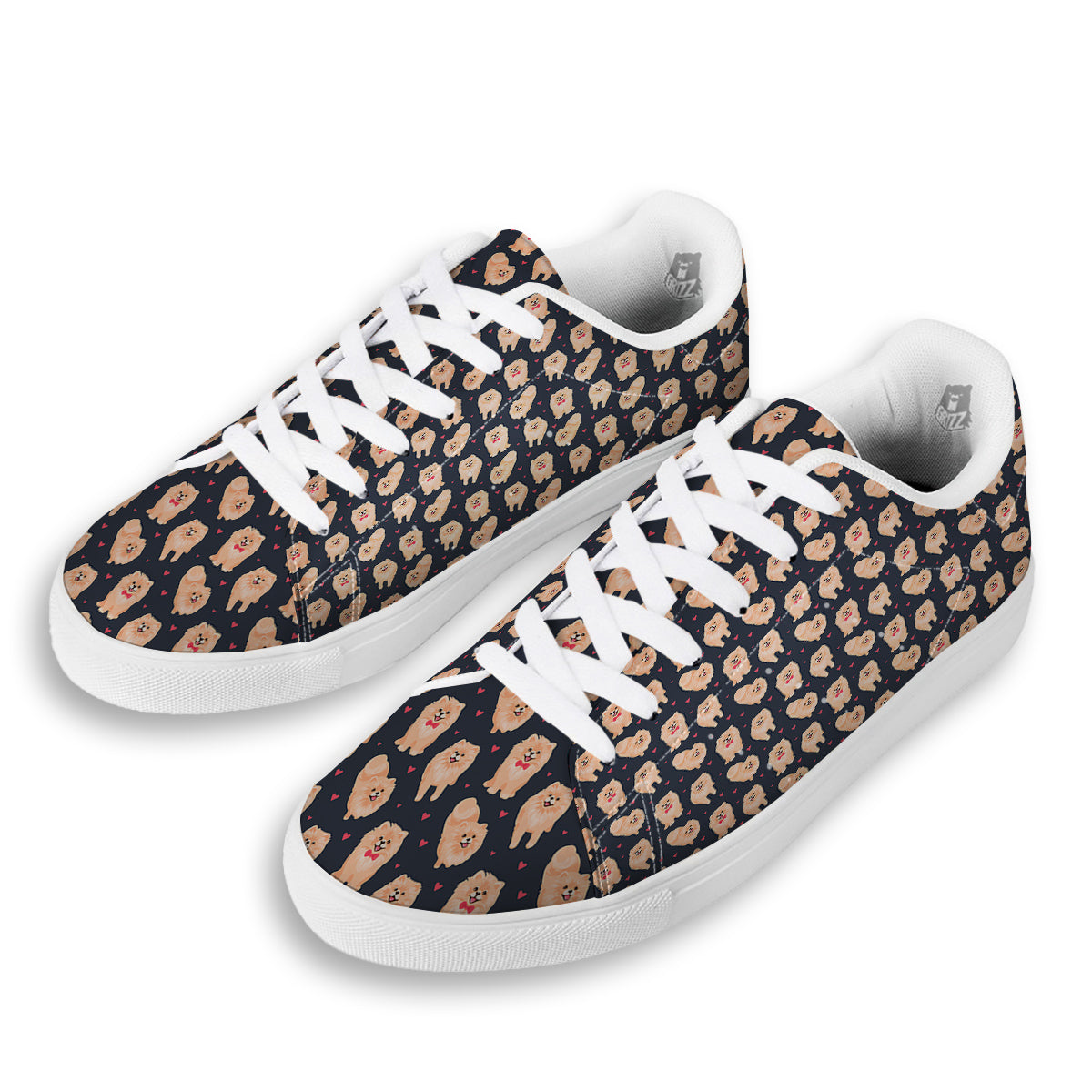 Pomeranian Cute Print Pattern White Low Top Sneakers-grizzshop