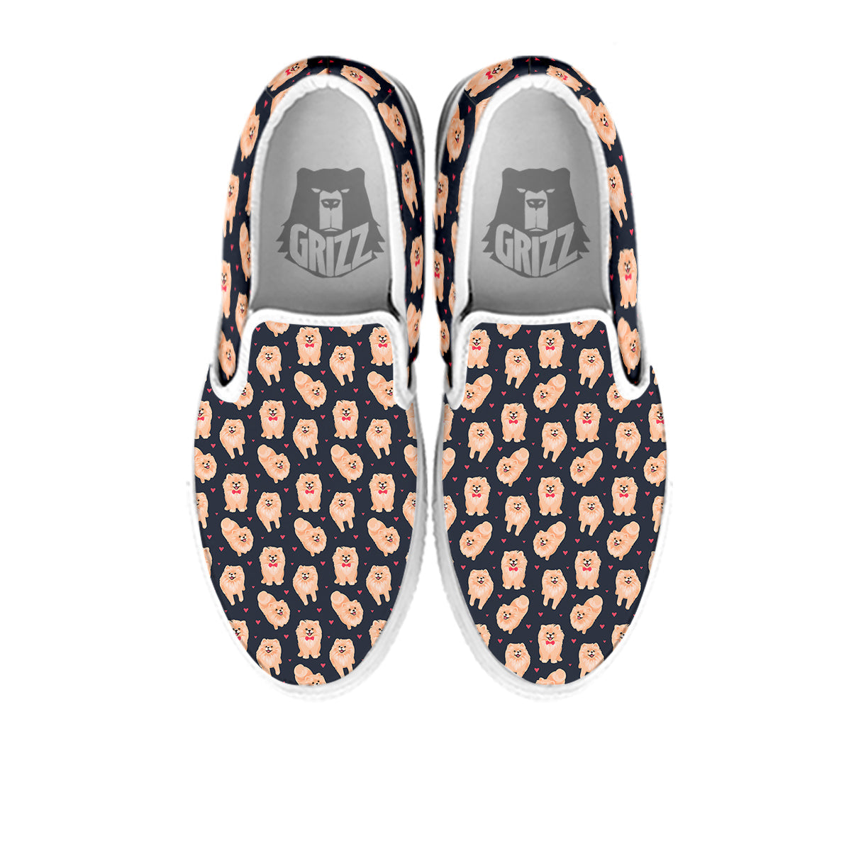 Pomeranian Cute Print Pattern White Slip On Shoes-grizzshop