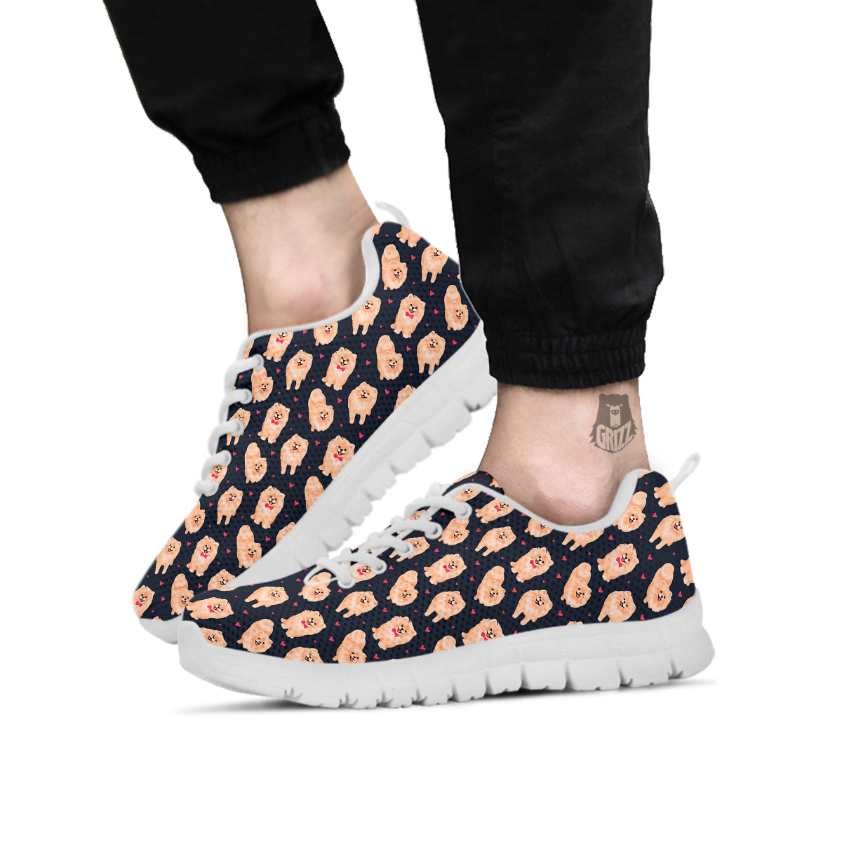 Pomeranian Cute Print Pattern White Sneaker-grizzshop