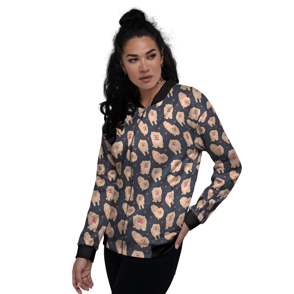 Pomeranian Cute Print Pattern Women's Bomber Jacket-grizzshop
